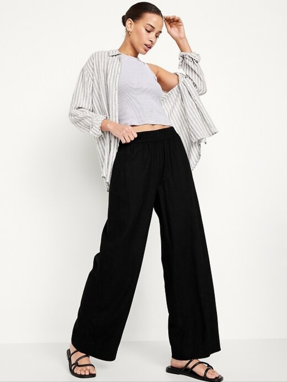 Old Navy Black High-Waisted Linen-Blend Wide-Leg Pants Plus Size 4x